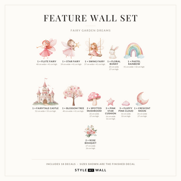 Fairy Garden Dreams Wall Sticker Decals: Feature Wall Set sizes