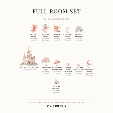 Fairy Garden Dreams Wall Sticker Decals: Full Room Set sizes