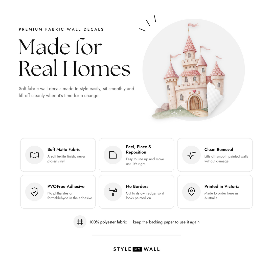 Fairy Garden Dreams Wall Sticker Decals: soft matte fabric wall decals that peel, stick and reposition, printed in Victoria