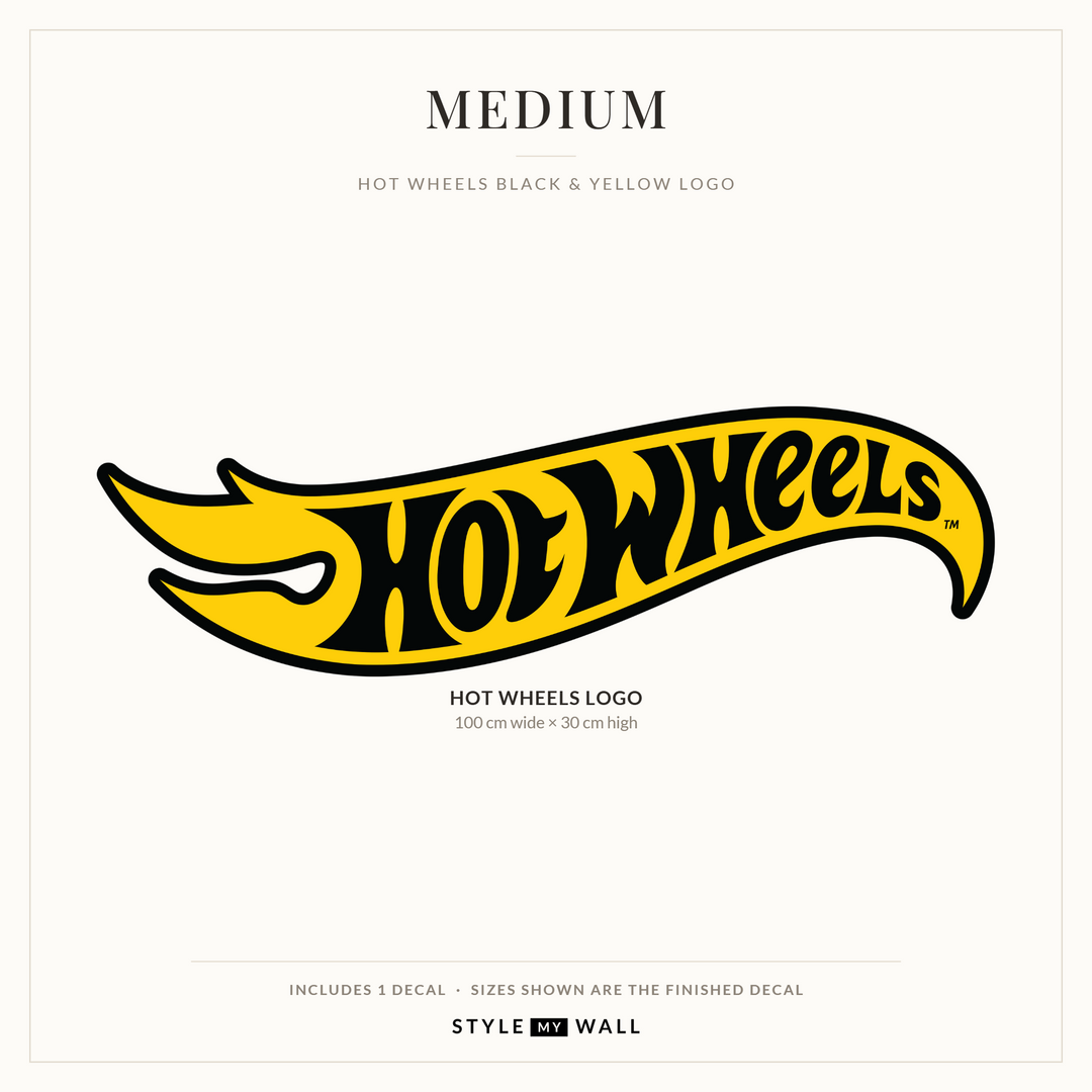 Hot Wheels Black & Yellow Logo Wall Sticker Decals: Medium sizes