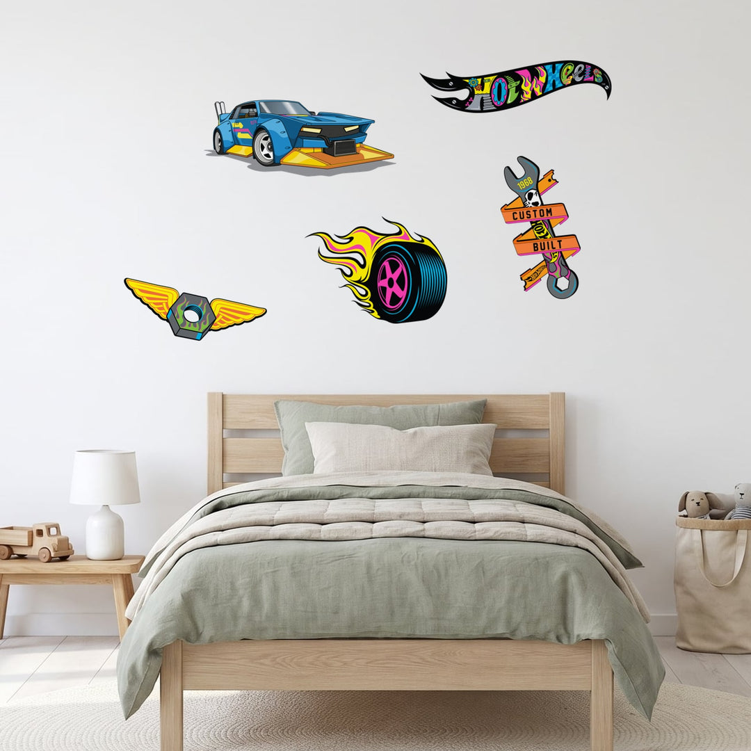 Hot Wheels Hot Rod Garage Set Wall Sticker Decals wall decals on a boy's bedroom wall (Feature Wall (Medium) size)