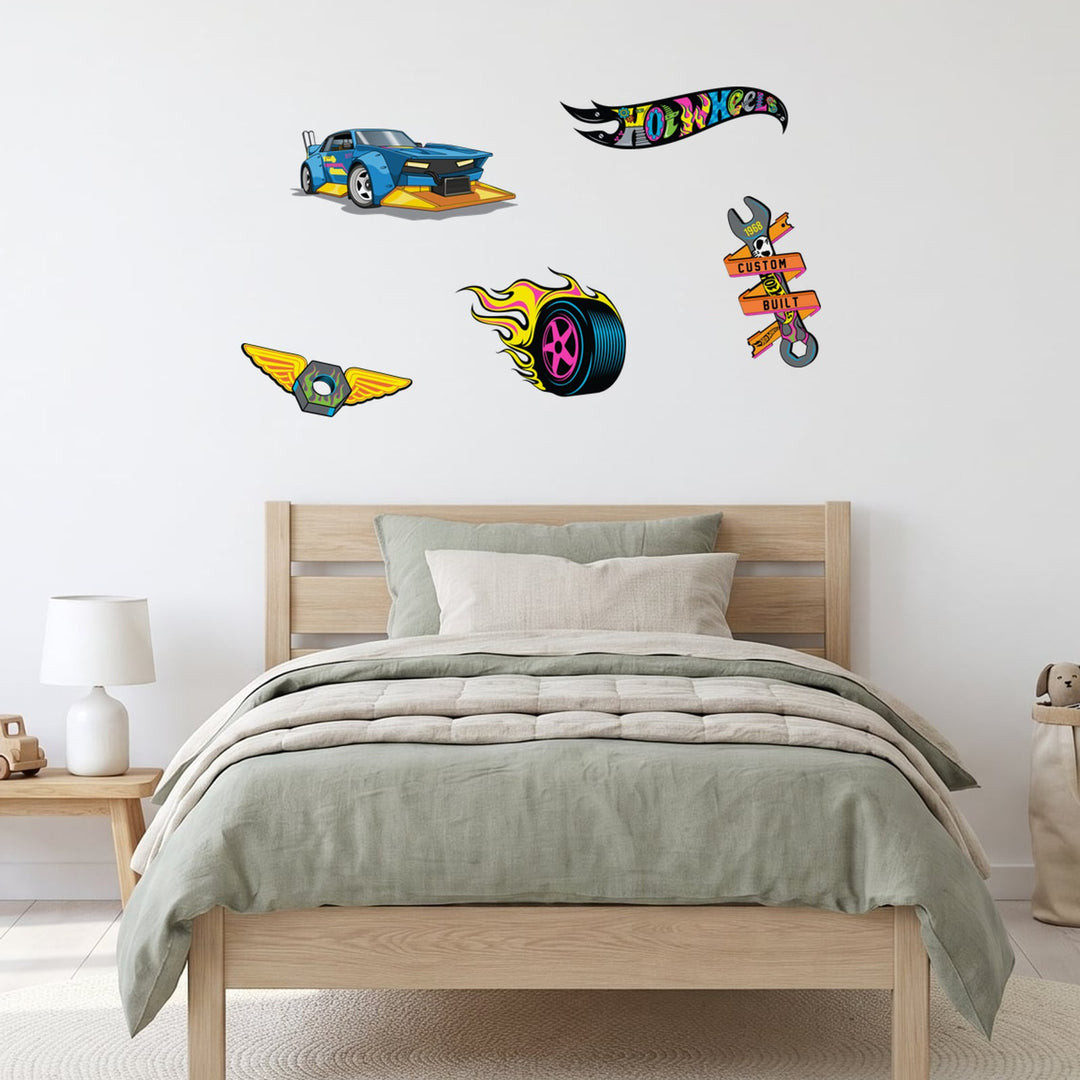 Hot Wheels Hot Rod Garage Set Wall Sticker Decals wall decals on a boy's bedroom wall (Accent (Small) size)