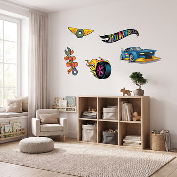 Hot Wheels Hot Rod Garage Set Wall Sticker Decals wall decals: the whole room from a corner in a kids' room