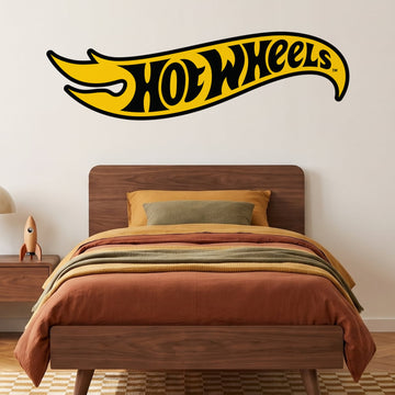 Hot Wheels Black & Yellow Logo Wall Sticker Decals wall decals on a boy's bedroom wall (Large (137 x 40 cm) size)