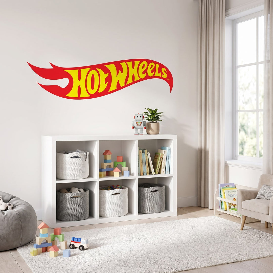 Hot Wheels Flame Logo Wall Sticker Decals wall decals: the whole room from a corner in a kids' room