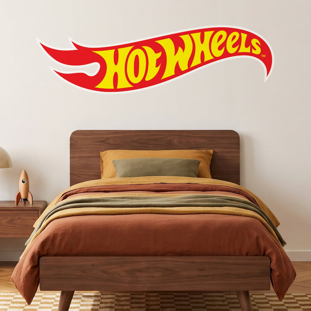 Hot Wheels Flame Logo Wall Sticker Decals wall decals on a boy's bedroom wall (Large (137 x 40 cm) size)