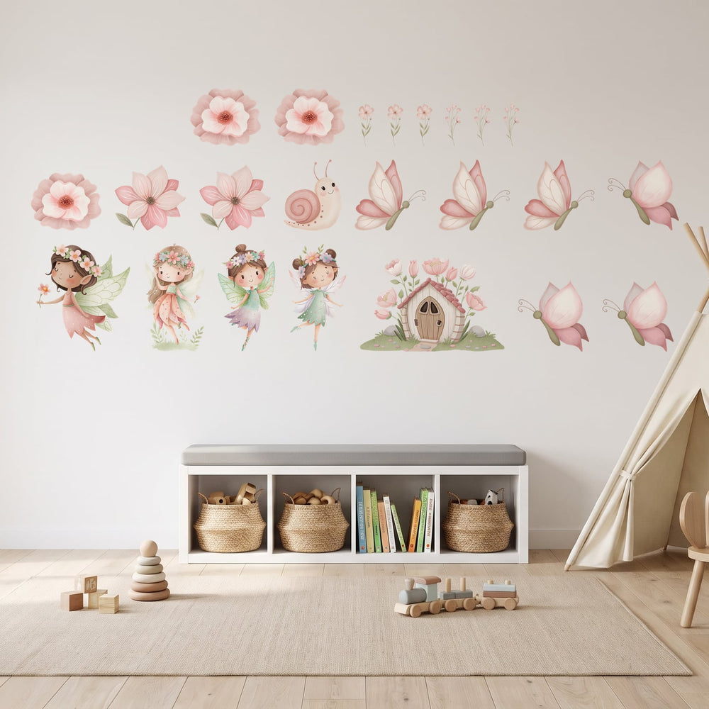 Pastel Illustration Fairy Garden Wall Sticker Decals wall decals on a playroom wall (Feature Wall (Medium) size)