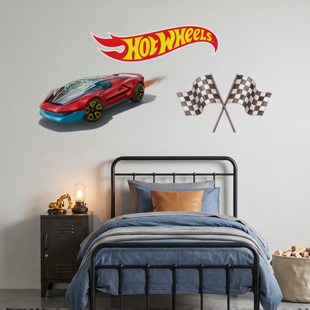 Hot Wheels Red Racer Wall Sticker Decals wall decals on a boy's bedroom wall (Feature Wall (Medium) size)