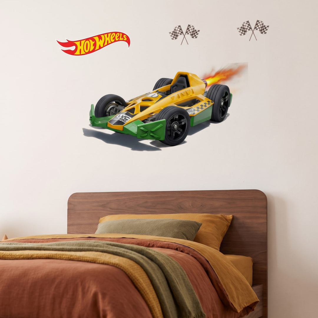 Hot Wheels Fast Lane Racer Set Wall Sticker Decals wall decals: a close-up of the decals from one side in a boy's bedroom
