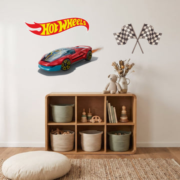 Hot Wheels Red Racer Wall Sticker Decals wall decals on a kids' room wall (Feature Wall (Medium) size)