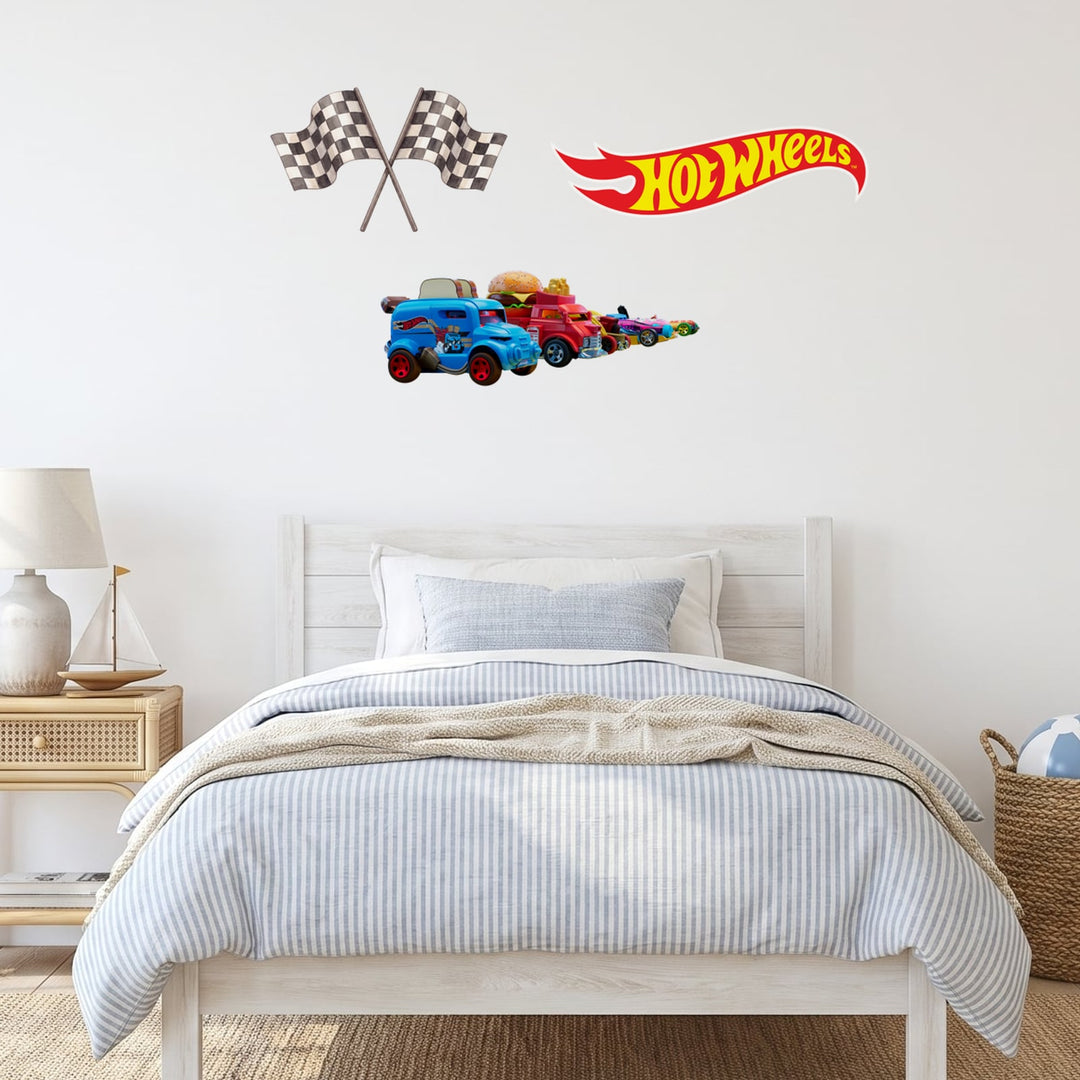 Hot Wheels Ready, Set, Go Wall Sticker Decals wall decals on a boy's bedroom wall (Feature Wall (Medium) size)