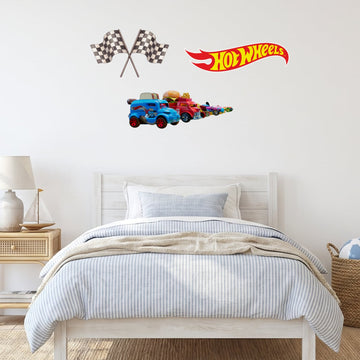 Hot Wheels Ready, Set, Go Wall Sticker Decals wall decals on a boy's bedroom wall (Feature Wall (Medium) size)