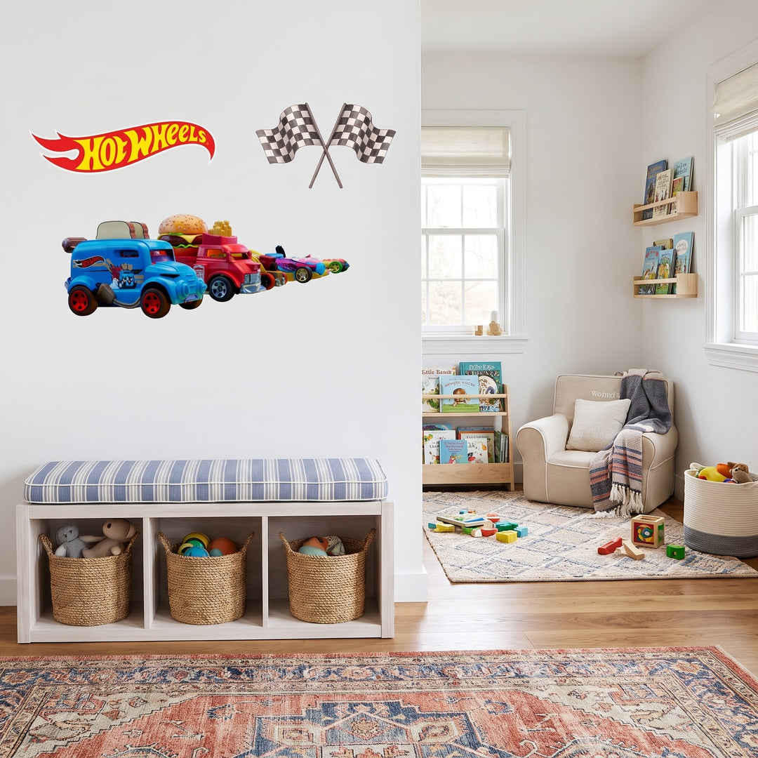 Hot Wheels Ready, Set, Go Wall Sticker Decals wall decals: the whole room from a corner in a playroom