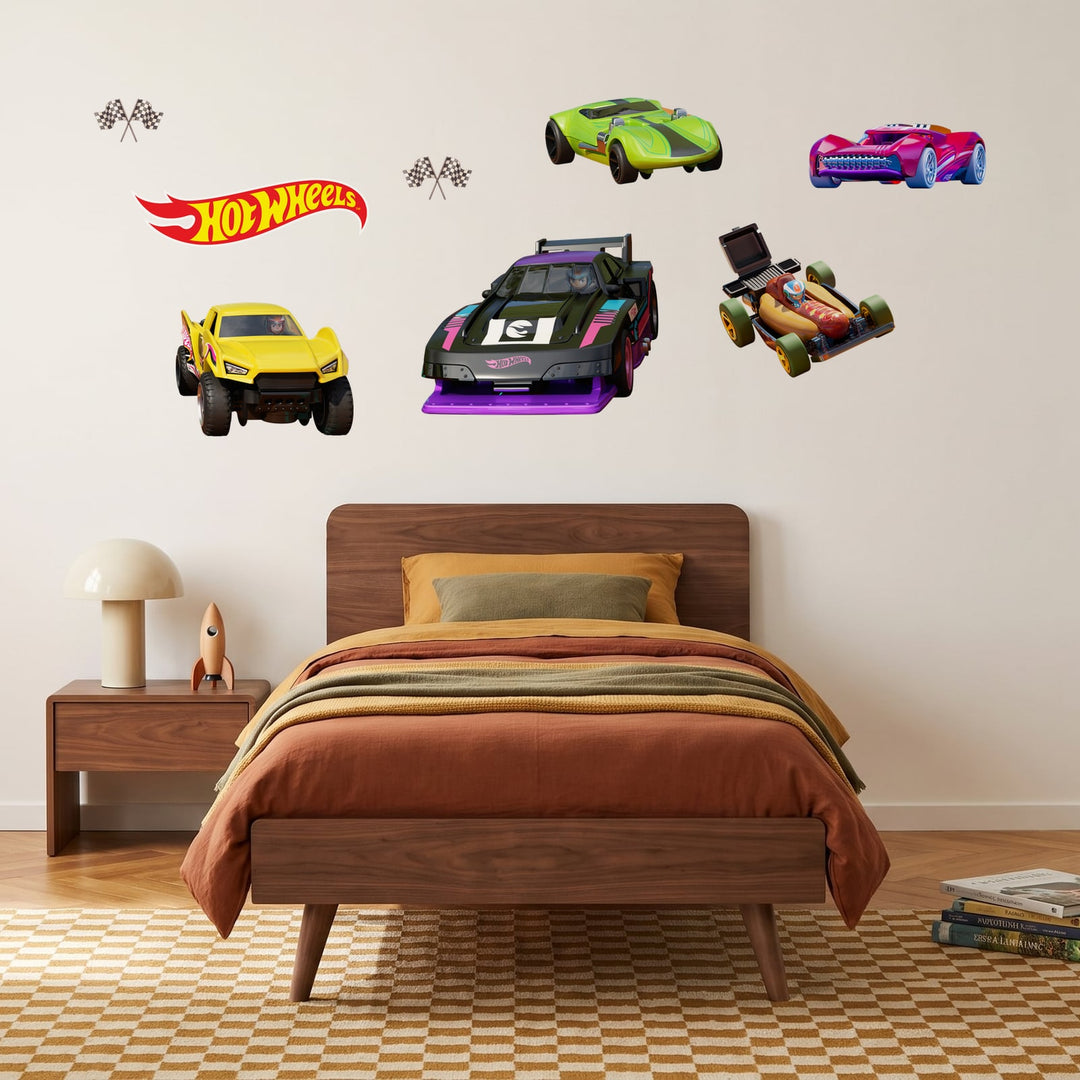 Let's Race Cars Wall Sticker Decals wall decals on a boy's bedroom wall (Feature Wall (Medium) size)