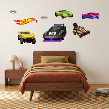 Let's Race Cars Wall Sticker Decals wall decals on a boy's bedroom wall (Feature Wall (Medium) size)