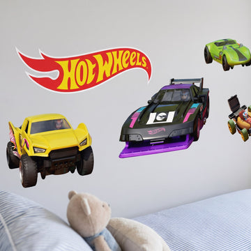 Let's Race Cars Wall Sticker Decals wall decals: a close-up of the decals from one side in a boy's bedroom