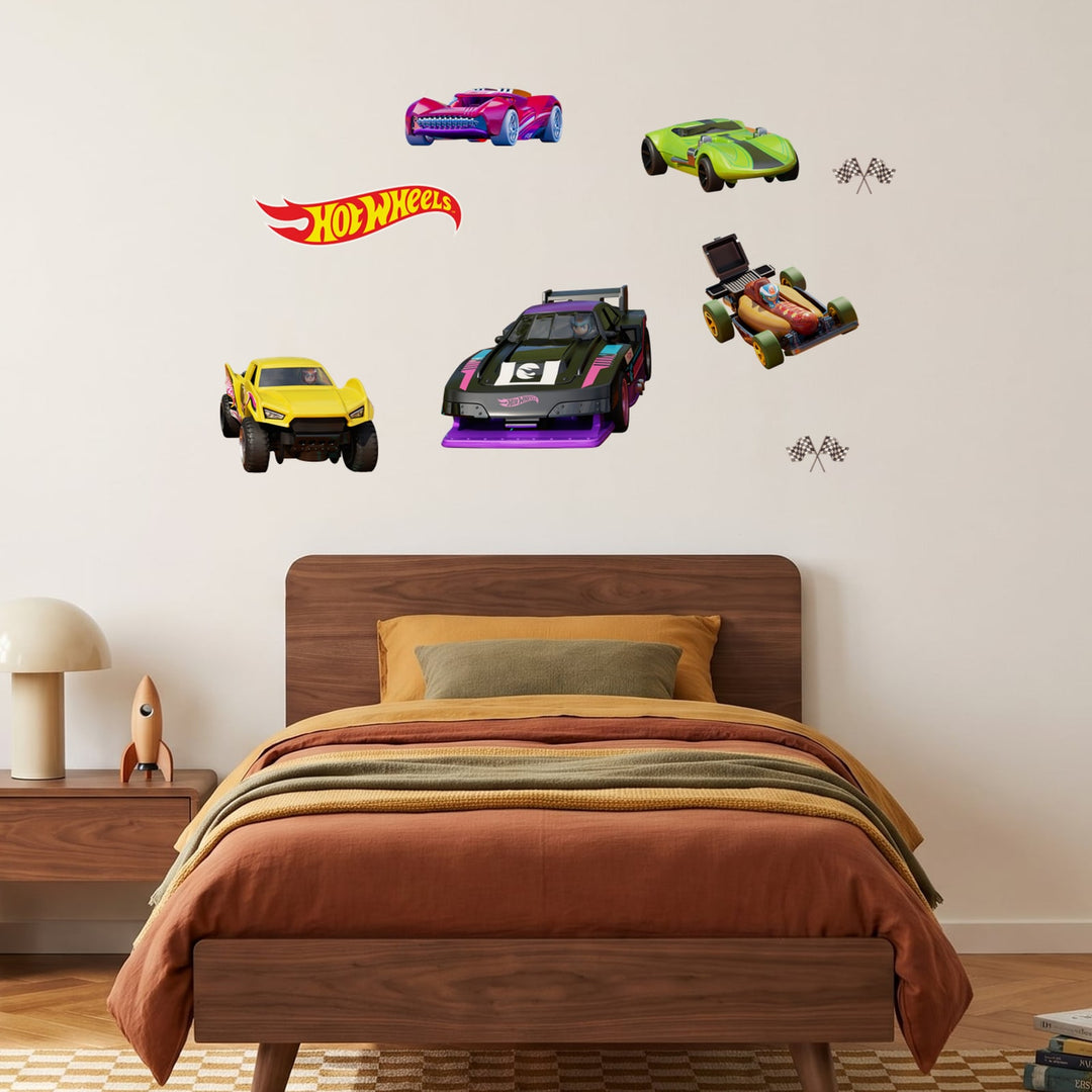 Let's Race Cars Wall Sticker Decals wall decals on a boy's bedroom wall (Accent (Small) size)