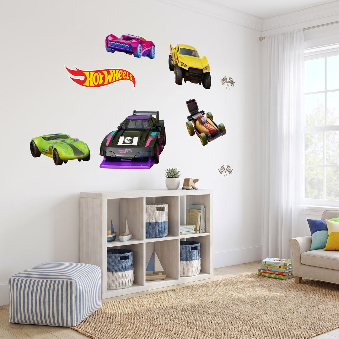 Let's Race Cars Wall Sticker Decals wall decals: the whole room from a corner in a kids' room