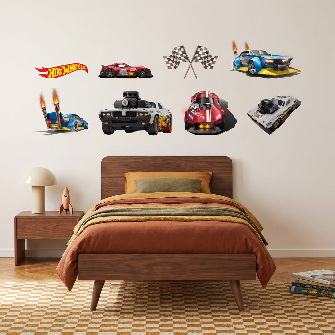 Hot Wheels Speed Demons Wall Sticker Decals wall decals on a boy's bedroom wall (Feature Wall (Medium) size)