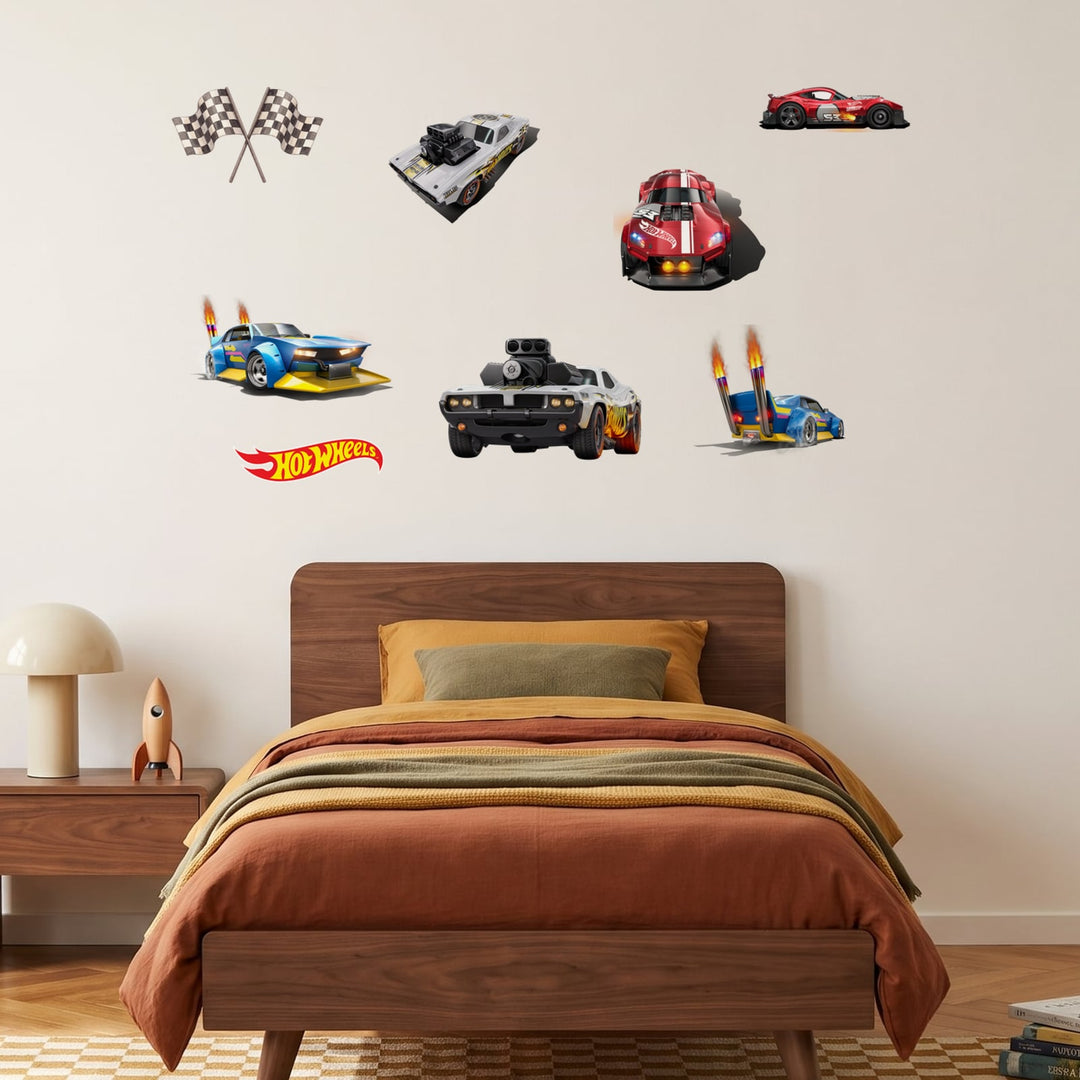 Hot Wheels Speed Demons Wall Sticker Decals wall decals on a boy's bedroom wall (Accent (Small) size)