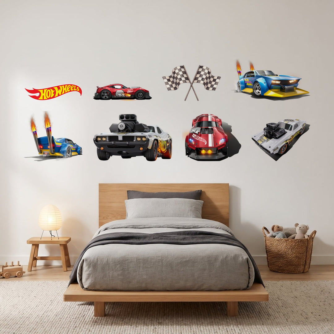 Hot Wheels Speed Demons Wall Sticker Decals wall decals on a boy's bedroom wall (Feature Wall (Medium) size)