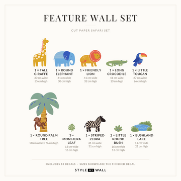 Cut Paper Safari Set Wall Sticker Decals: Feature Wall Set sizes