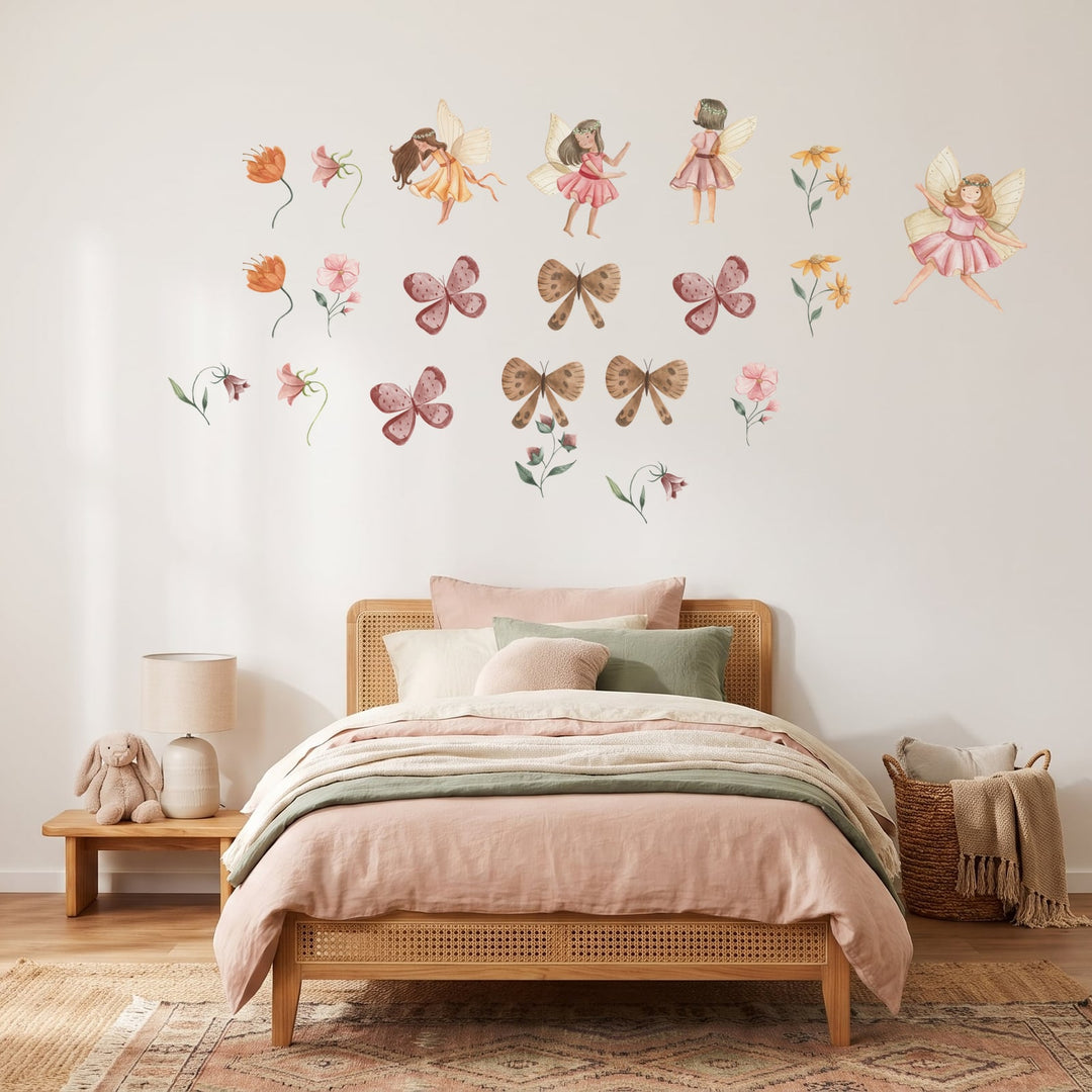 Enchanted Fairy Garden Set Wall Sticker Decals wall decals on a girl's bedroom wall (Accent (Small) size)