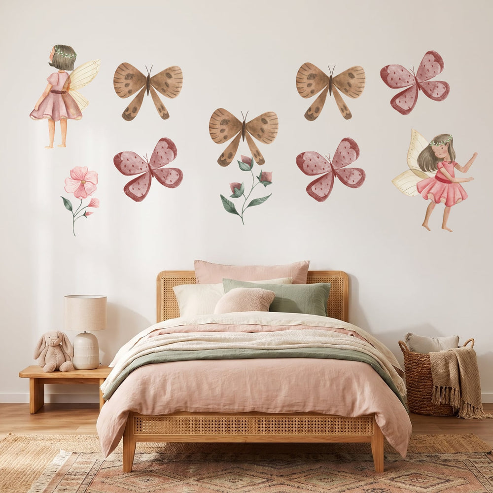 Enchanted Fairy Garden Set Wall Sticker Decals wall decals on a girl's bedroom wall (Full Room (Large) size)