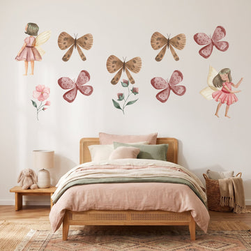Enchanted Fairy Garden Set Wall Sticker Decals wall decals on a girl's bedroom wall (Full Room (Large) size)