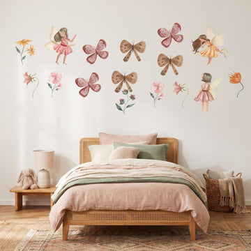 Enchanted Fairy Garden Set Wall Sticker Decals wall decals on a girl's bedroom wall (Feature Wall (Medium) size)