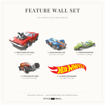 Hot Wheels Hot Rod Heroes Wall Sticker Decals: Feature Wall Set sizes