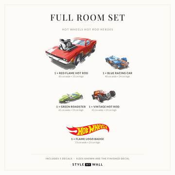 Hot Wheels Hot Rod Heroes Wall Sticker Decals: Full Room Set sizes