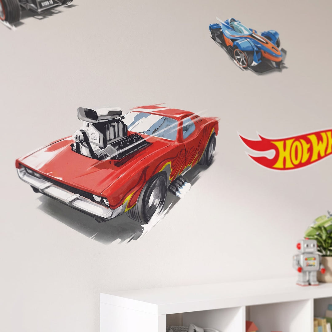 Hot Wheels Hot Rod Heroes Wall Sticker Decals wall decals: a close-up of the decals from one side in a kids' room