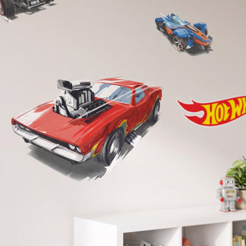 Hot Wheels Hot Rod Heroes Wall Sticker Decals wall decals: a close-up of the decals from one side in a kids' room