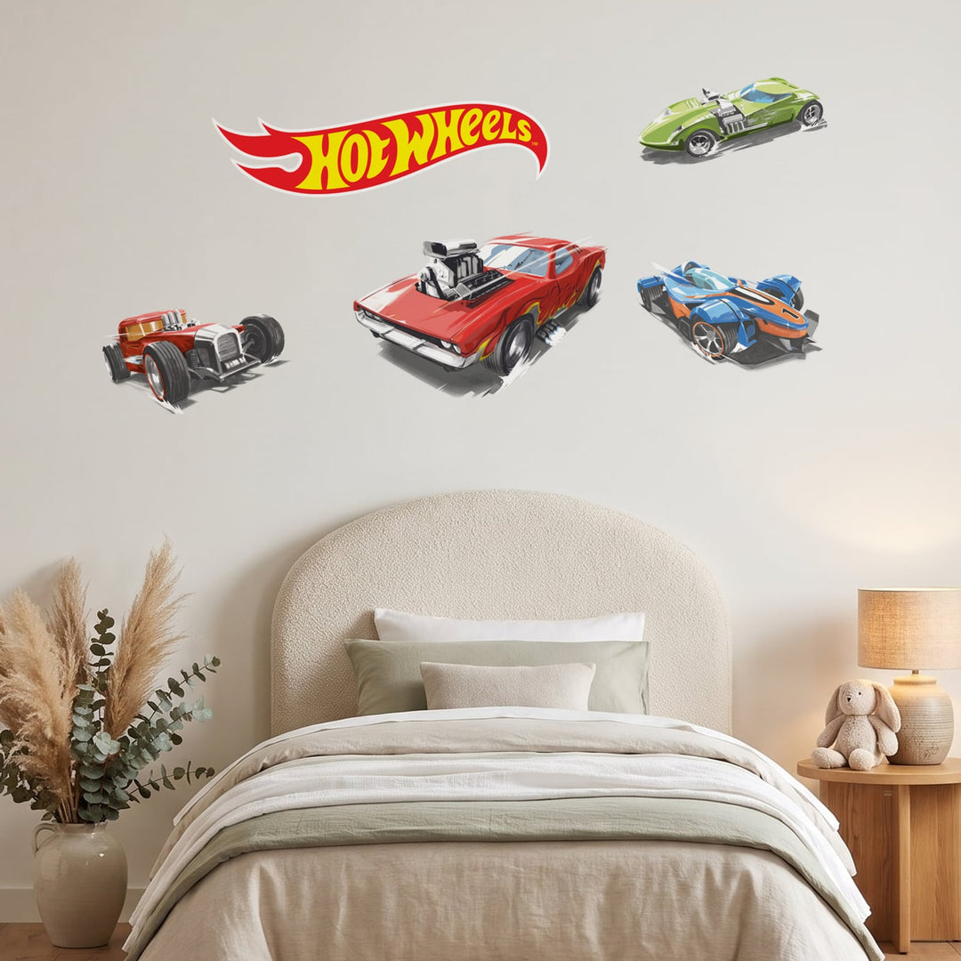 Hot Wheels Hot Rod Heroes Wall Sticker Decals wall decals on a girl's bedroom wall (Feature Wall (Medium) size)