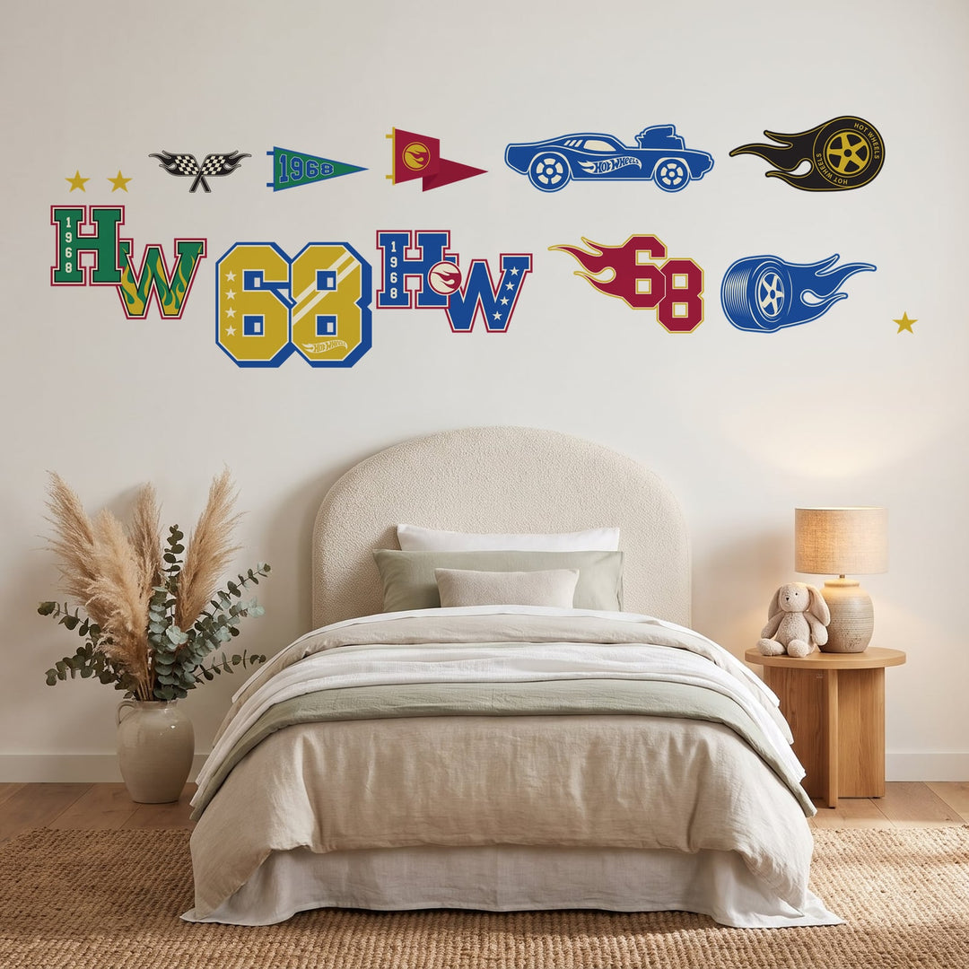 Hot Wheels Varsity Icons Wall Sticker Decals wall decals on a girl's bedroom wall (Feature Wall (Medium) size)