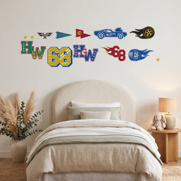 Hot Wheels Varsity Icons Wall Sticker Decals wall decals on a girl's bedroom wall (Accent (Small) size)