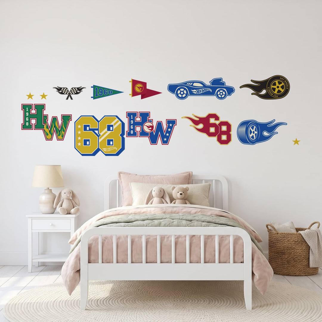 Hot Wheels Varsity Icons Wall Sticker Decals wall decals on a girl's bedroom wall (Feature Wall (Medium) size)