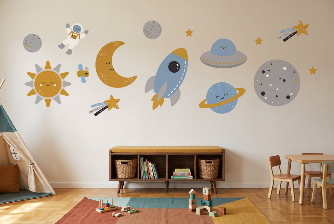Little Rocket Scandi Space Set Wall Sticker Decals wall decals on a playroom wall (Full Room (Large) size)