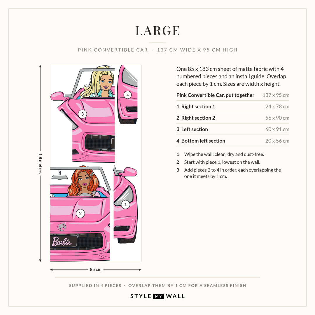 Barbie Dream Car Wall Sticker Decals: Large supplied in 4 pieces that overlap by 1 cm
