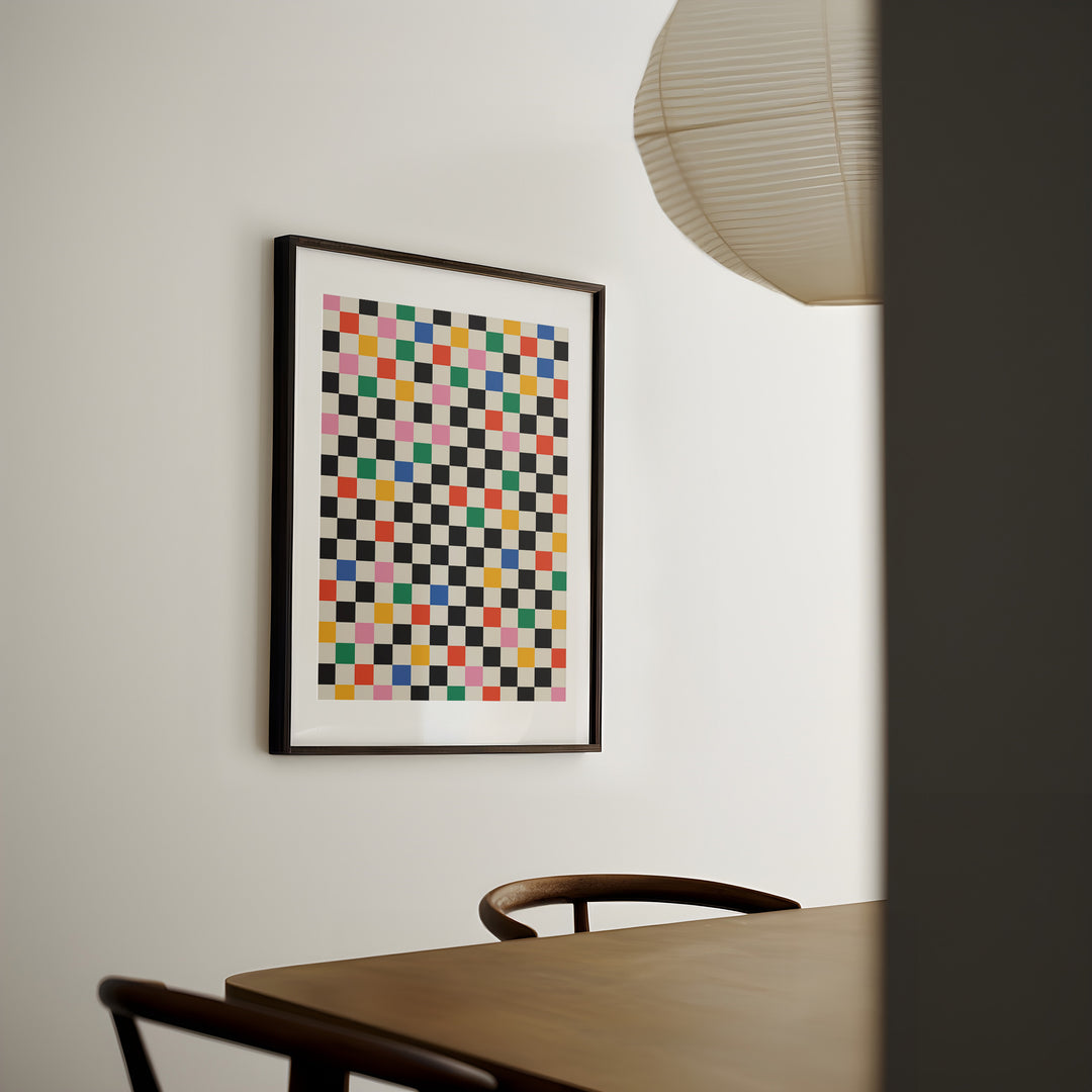 Coloured Tiles Matrix Print,dining room,timber border