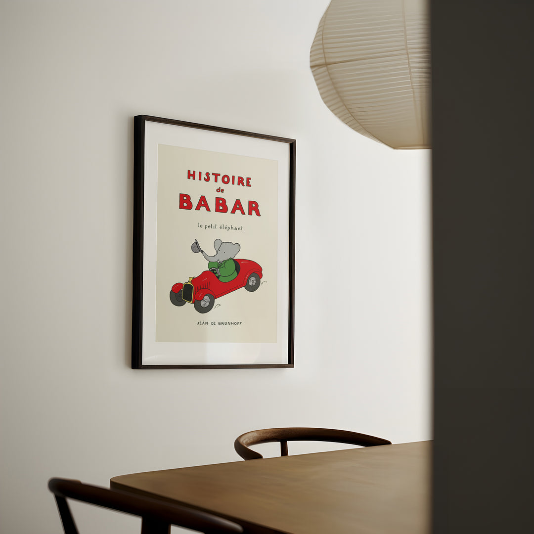 Babar Red Vintage Car Kids Print,kitchen,,timber border 