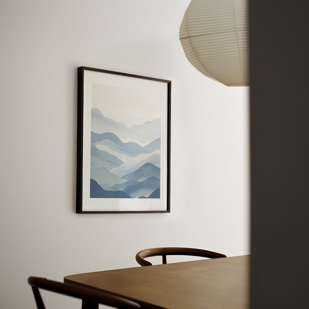 Clouds of Blue Harmony Print,gallery wall,living room,timber border