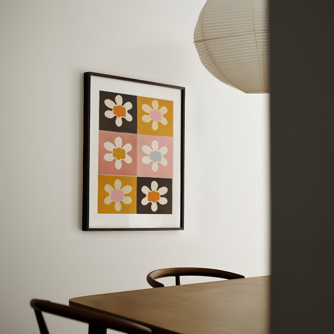 Colourful Pattern Flower Wall Art,poster,diningroom,timber border