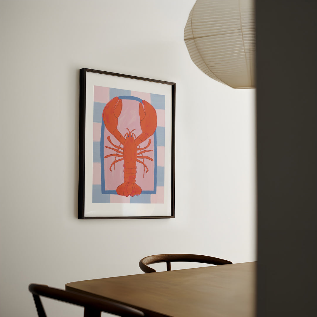 Kitchen Lobster Wall Print by Lucia Sankovic,dining room,kitchen,timber border