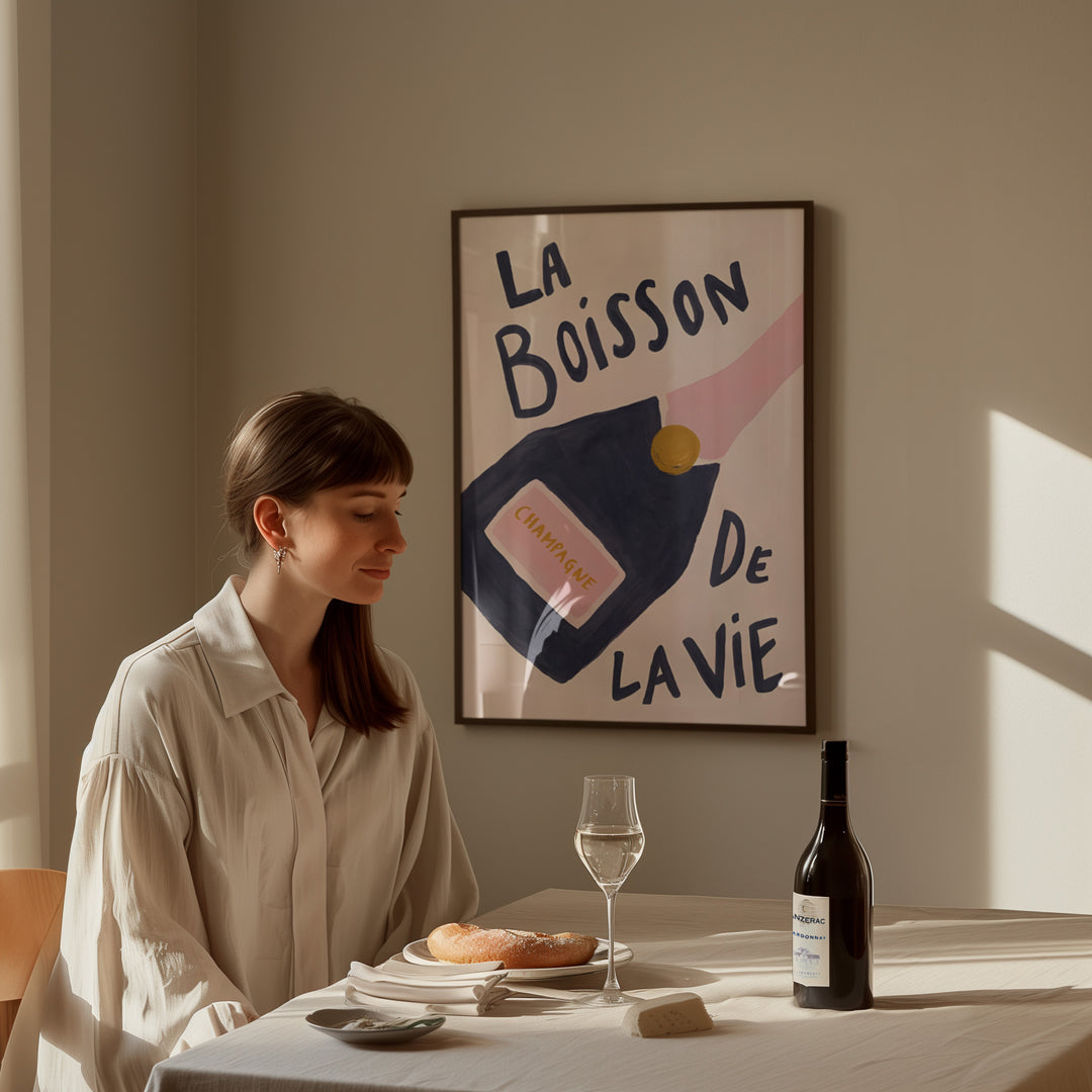 La Boisson De La Vie Champagne Print,dinning room,black border