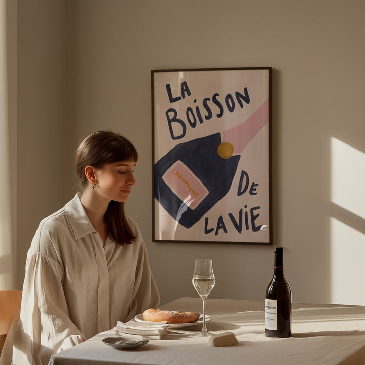 La Boisson De La Vie Champagne Print,dinning room,black border