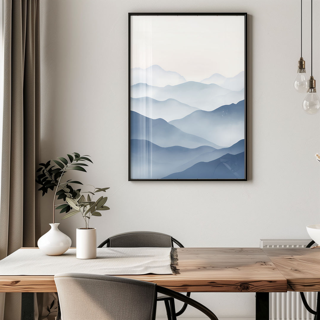 Wave of Blue Abstract Print Artwork,diningroom,living room,timber border