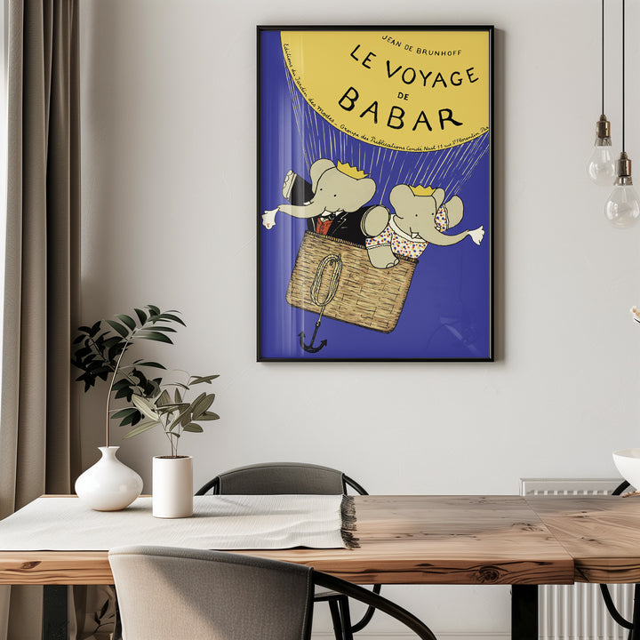 Babar Le Voyage Air Balloon Print,kitchen,timber border