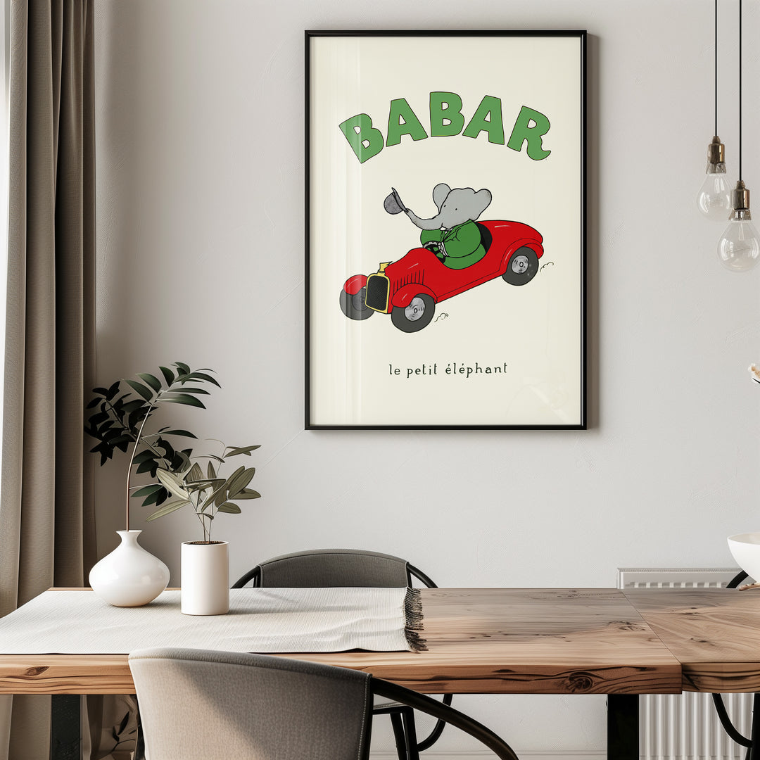 Babar Green Le Petit Elephant Nursery Print,kitchen,timber border